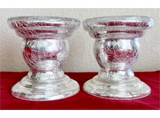 (2) 5 Inch Crackle Mercury Glass Candle Holders