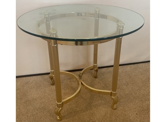 Brass End Table With Glass Top