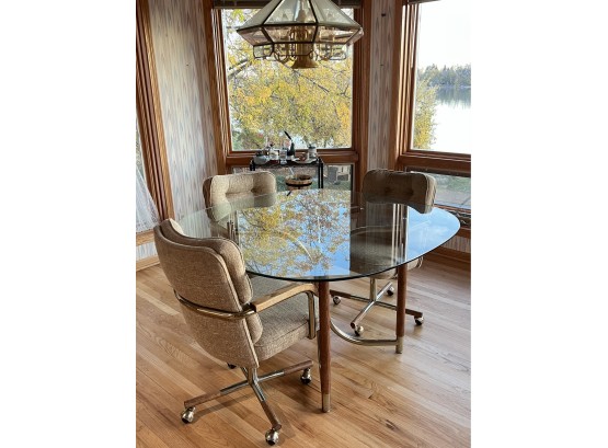 Glass Table With Chairs (Read, Some Chairs Damaged)