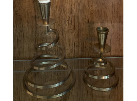 Spiral Brass Toned Candle Holders