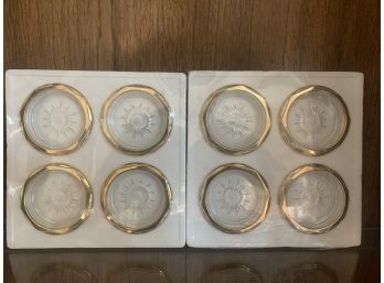 Two Glass Ashtrays / Bowls With Gold Plated Rims Made In Italy