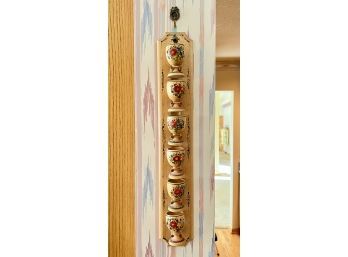 Wood Wall Holder With 6 Painted 6 In Cups, European Made