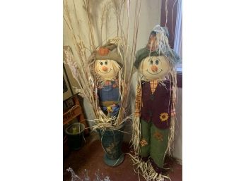 2 Harvest Scarecrows, One In A Pot