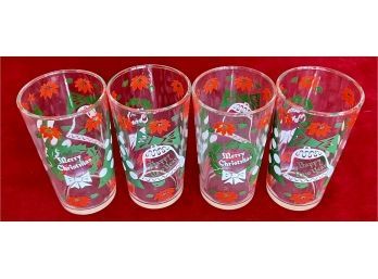 4 Christmas Glasses, 5 In Tall