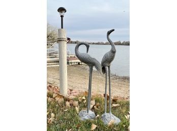 Two Metal Blue Heron Garden Figures