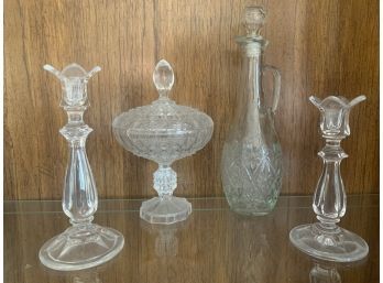 Collection Of Vintage Cut Glass Including A Decanter And Compote And More