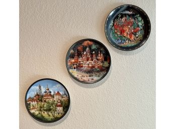3 Vintage 8 In Russian Plates Featuring Cities