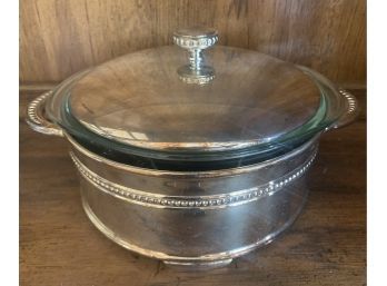 Reed And Barton Silver Toned Casserole Holder With Glass Pyrex Bowl