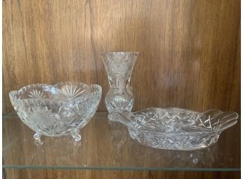 Cute Collection Of Cut/Etched Glassware Vase And More