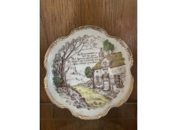 Painted Cottage Plate With Gold Tone Edge
