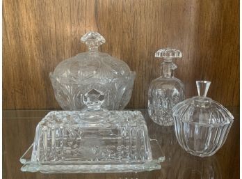Collection Of Cut Glassware Inc. Covered Butter Dish And Small Decanter