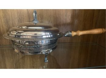 Three Piece Silver Plated Lidded Pan With Holder