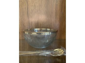Three Piece Set, Two Gold Plated Servers, And A Crystal Bowl With Gold Plated Rim
