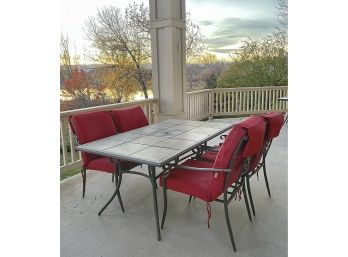 Large Metal And Stone Patio Furniture Set!  (Table, 4 Chairs, 2 Side Tables)