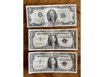 US Dollar Stamped With Jacksonville Airforce Stamp, 1 US Dollar,  And 2 Dollar Bill
