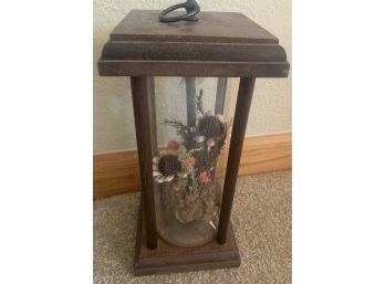 Glass Lantern Like Case With Dried Flowers