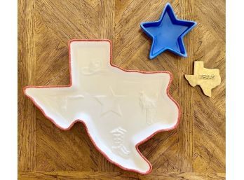 3-piece Texas Theme Serving Pieces And Brass Plaques