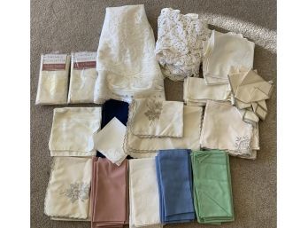 Collection Of Dining Room Linens W Lace Tablecloths, Cloth Napkins And More