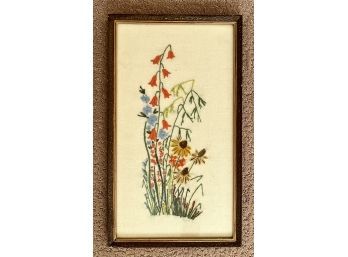 Hand  Stitched Flower In Frame