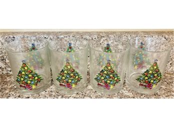 4 Rock Glasses With Christmas Tree Design