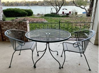 Round Green Metal Sunbeam Outdoor Table, With Two Matching Side Tables