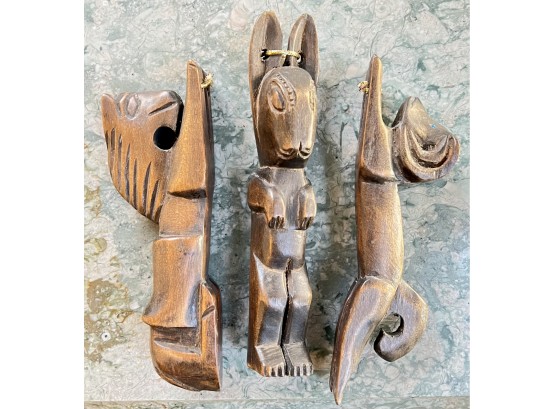 Three Hand-Carved Wooden Animal Figures