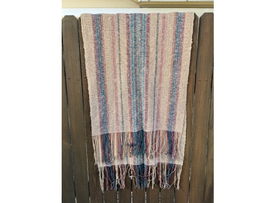 Hand Loomed Shawl With Muted Pastel Stripes