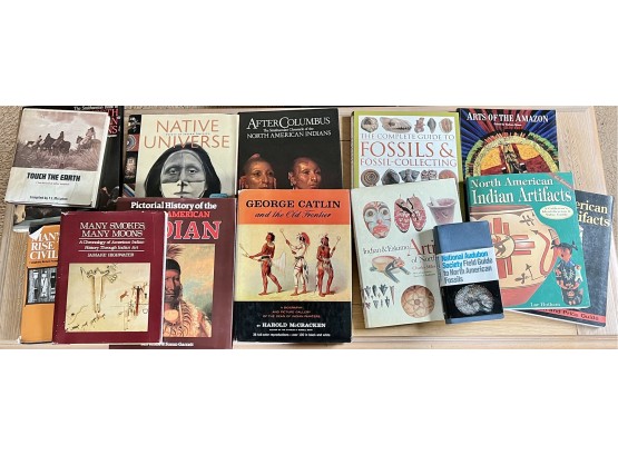 Lot Of Books On Indigenous Cultures, Fossils, And Artifacts