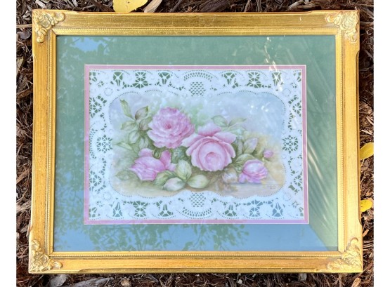 Rose Print In Gold Toned Frame