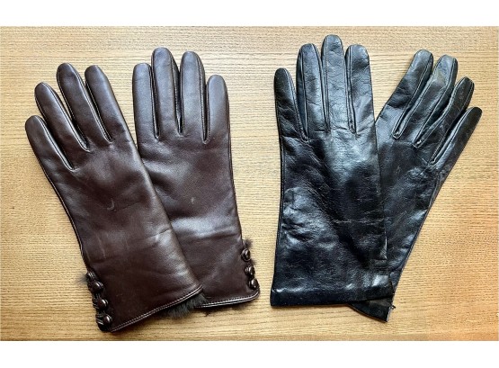 Two Pairs Of Women's Leather Gloves, One Rabbit Skin, One Cashmere From Nordstrom