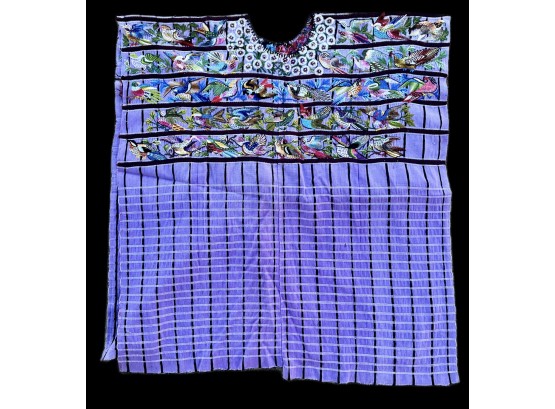 Gorgeous Handwoven Huipil Top With Bird Embroidery