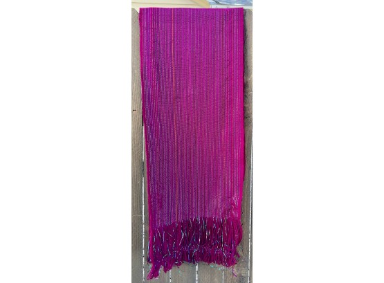 Hand Woven Magenta Tapestry With Iridescent Threads