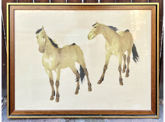 Beautiful Signed And Framed Painting Of Two Horses