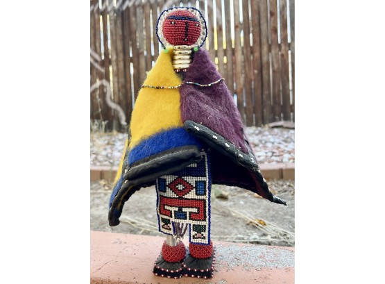 Wonderful Hand Beaded Native American Doll With Cape