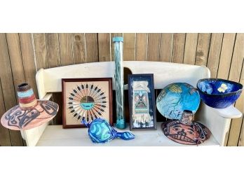 Lot Of Misc Native American And Hand Made Crafts Including Rain Stick, Sand Art And More