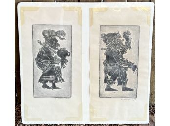 E. Canul 1970s Framed Mayan Woodblock Prints
