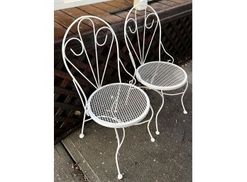 Two White Metal Ice Cream Patio Chairs