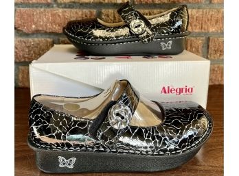 Alegria Size 37 'Paloma' Shoes In The Color 'Black Etched', New In Box