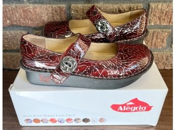Alegria Size 37 'Paloma' Shoes In The Color 'Wine Etched', New In Box