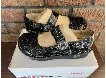 Alegria Size 37 'Paloma' Shoes In The Color 'Black Etched', New In Box