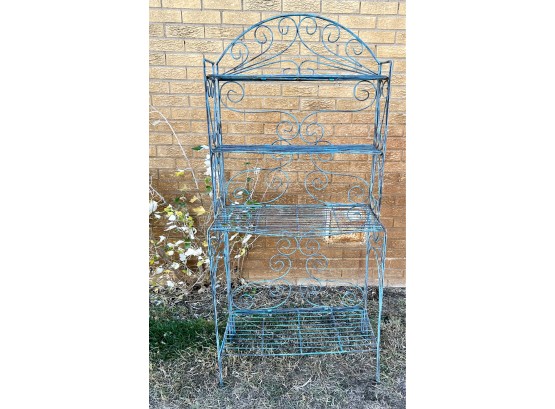 Beautiful Blue Metal Baker's Rack Or Plant Stand, Collapsible