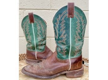 Green Leather Justin Cowboy Boots Size 8.5b, Worn