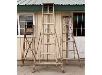 Lot Of Three Old Farmhouse Ladders