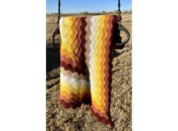 Vintage Crocheted Blanket, Oranges And Browns