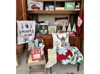 Large Lot Of Xmas Decor, Small Snowman Chair Included