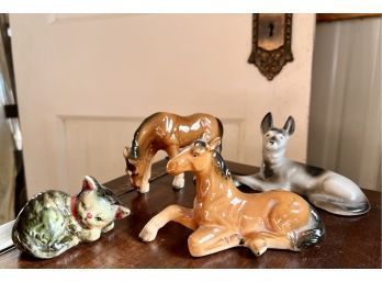 Misc Lot Of Porcelain Animal Figurines Including Two Horses