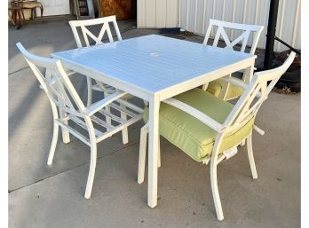 White Metal Outdoor Table With Four Chairs (2 Cushions Only)