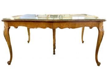 Wooden Table With Carved Cabriole Legs And Removable Glass Top