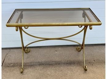 Small Glass Topped Brass Toned Table