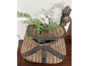 Vintage Fishing Creel, With Faux Flowers